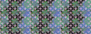 Renkli Yaz Temalı Kusursuz Arkaplan. Sevimli çiçek raster deseni. Düz Çiçek Elementleri Tasarımı. Yeşil renkte çiçekler.