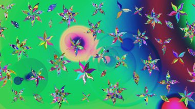 Yumuşak, yeşil renkli bahar çiçekleri. Çiçekli karalama şeklinde Raster çiçek deseni. Raster illüstrasyonu.