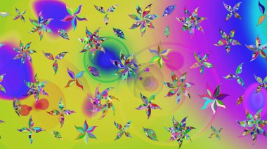 Çiçeksel çizim kalıbının yansıması. Vadinin çiçekleri menekşe renklerinde.