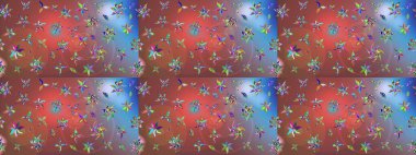 Kahverengi renkli Asya tekstili. Raster illüstrasyonu. Çiçek desenini çiz.