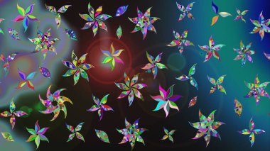 Egzotik çiçekler, mavi renkler üzerine botanik parlak klasik doğa. Klasik tropikal doğal elementlerin suluboya seti. Raster illüstrasyonu.