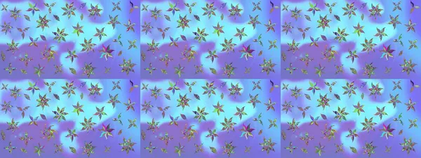 Şirin karalamalı çiçek desenli çizim. Robot resim tarzı mavi renkler. Raster illüstrasyonu. El yapımı çiçek ve bitki koleksiyonu. Raster illüstrasyonu.