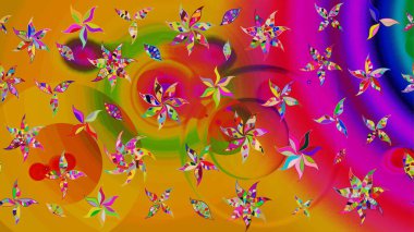 Sarı ve morumsu renkte çiçekler. Düz Çiçek Elementleri Tasarımı. Renkli Bahar Teması eskiz kalıbı. Raster illüstrasyonunda çiçek deseni çizimi.