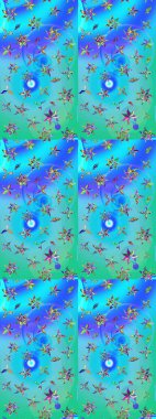 Mavi ve yeşil renkli çiçekler. Düz Çiçek Elementleri Tasarımı. Sevimli çiçek raster deseni. Renkli Bahar Teması çizim şablonu.