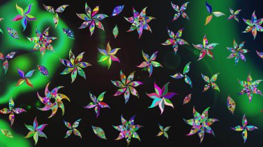 Motley illüstrasyonu. Küçük renkli çiçekler. Küçük çiçekte güzel bir desen. Moda baskıları için zarif bir şablon. Gri ve yeşil çiçekli bahar çiçekleri.