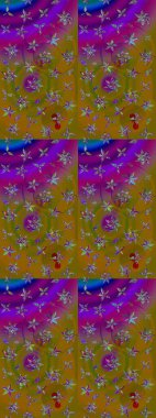 Renkli Bahar Teması eskiz kalıbı. Düz Çiçek Elementleri Tasarım Raster illüstrasyonu. Kahverengi ve mor renkli çiçekler. Çiçek eskiz kalıbı geçmişi.