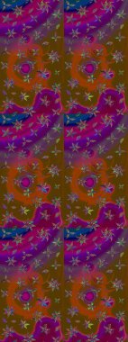 Kahverengi ve mor renklerde karalamalar çizilmiş çiçek deseni. Raster illüstrasyonu.