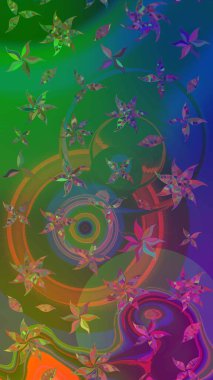 Sevimli çiçek raster deseni. Yeşil ve mavi renkte çiçekler. Renkli Bahar Teması eskiz kalıbı. Düz Çiçek Elementleri Tasarımı.