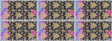 Damask altın soyut çiçek deseni gri ve kahverengi renklerde. Raster illüstrasyonu. Süsleme.