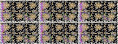 Kusursuz kraliyet lüksü, altın barok kumaş rengi. Altın antika ortaçağ dekoratifi, yapraklar ve gri ve siyah renkli altın desenli süslemeleri olan pürüzsüz bir desen..