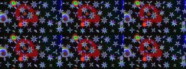 Suluboya tarzında siyah ve gri renklerde. Raster illüstrasyonu. Küçük çiçekli bahar deseni çiz.