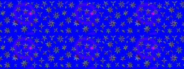 Raster illüstrasyonundaki çiçek desenli çizim. Mavi ve yeşil renkte çiçekler.