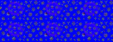 Yeşil ve mavi renkte çiçekler. Raster düz çiçek çizim deseni. Tasarım hediye paketi, tebrik kartları, posterler ve afiş tasarımı.