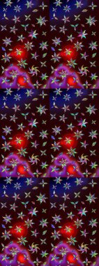 Raster illüstrasyonundaki çiçek desenli çizim. Kahverengi ve siyah renkte çiçekler.