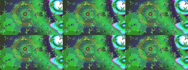 Şirin çiçekli, desenli, yeşil ve menekşe rengi renkli bir eskiz deseni. Tekstil için suluboya eskiz deseni. El çizimi çiçek çizimi deseni (fayans)).