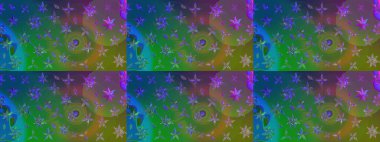 Bahar mevsimi. Nazik romantik baskı. Yeşil ve mavi renkte çiçekler. Raster güzel bir çiçek deseni çizmiş. Tatil havası..