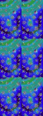 Raster illüstrasyonu. Mavi ve yeşil renklerde güzel bir tekstil. Suluboya çiçekli çiçek deseni.