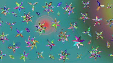 Klasik çiçekler. Yeşil ve mavi renkler. Yaz çiçekleri teması. El çizimi, soyut ve süslü elementler. Suluboya resim taklit Raster illüstrasyonu.