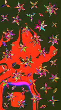 Yeşil ve gri renklerde bahar çiçekleri. Çiçekli karalama şeklinde Raster çiçek deseni. Raster illüstrasyonu.