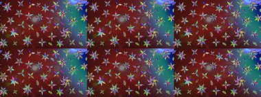 Renkli desenli eskiz deseni, kahverengi ve mavi çiçekler ve dekoratif elementler. Eskiz geçmişi. Raster illüstrasyonu. Kumaş, tekstil, duvar kağıdı baskısı için. Antika retro tarzı.