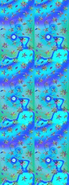 Çiçek izi. Çiçekler suluboya tarzında mavi ve yeşil renklerde. Suluboya çizim deseni.