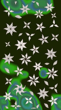 Gri ve yeşil renkli çiçekler. Kumaş desenli papatya çiçekleri ayrıntıları.