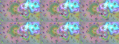 Raster illüstrasyonu. Klasik çiçek tasarımı elementleri. Tarafsız ve mavi kıvırcık çiçekler tarafsız ve mavi renklerde şekillenir.