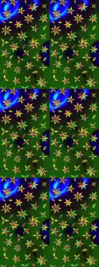 Yeşil ve gri renkli Asya tekstili. Raster illüstrasyonu. Çiçek desenini çiz.