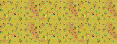 Eskiz klasiği. Raster Şirin kumaş deseni. Renkli Bahar Teması eskiz kalıbı. Düz Çiçek Elementleri Tasarımı.