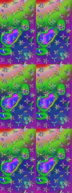 Yeşil ve mavi renklerde. Raster illüstrasyonu. Çiçekli güzel suluboya desen.