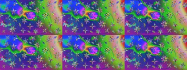 Çiçekli çizim şekli. Yeşil ve mavi renkte çiçekler. Renkli Bahar Teması eskiz kalıbı. Düz Çiçek Elementleri Tasarımı.