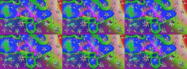 Çiçekli karalama şeklinde Raster çiçek deseni. Yumuşak, bahar çiçekli arka plan. Mavi ve yeşil renkte çiçekler.