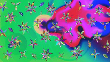 Yeşil ve mavi renkli yeşil ve mavi papatya deseni. Yeşil ve mavi renklerde. Raster illüstrasyonu.