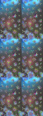 Nazikçe, güzel çiçek arkaplanı. Mavi ve gri renkte çiçekler. Raster çiçek desenli ve çiçekli..