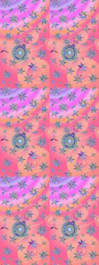 Eskiz arkaplan modeli. Raster - stok. Yapraklı çiçekler ve papatya çiçekleri pembe ve nötr renklerde..