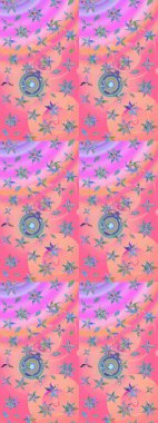 Elegance sketch pattern with ethnic flowers on pink and neutral colors. Raster Floral Illustration in cute textile.