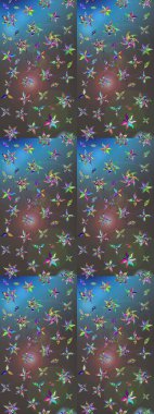 Raster illüstrasyonundaki çiçek desenli çizim. Gri ve mavi renkte çiçekler.