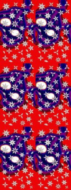 Suluboya tarzında kırmızı ve mavi renkte çiçekler. Raster illüstrasyonunda çiçek deseni çizimi.