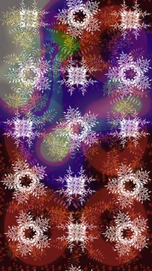 Soyut kar taneleri arkaplanda izole edilmiş düz dizayn. Raster illüstrasyonu. Kar taneleri deseni. Raster kar taneleri arka planda. Kar tanesi renkli desen.