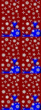 Raster - stok. Yapraklı çiçekler ve kırmızı renklerde papatya çiçekleri. Taslak arkaplan deseni.