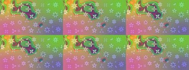 Yeşil renkli bitkilerden oluşan parlak çiçekli çizim deseni.