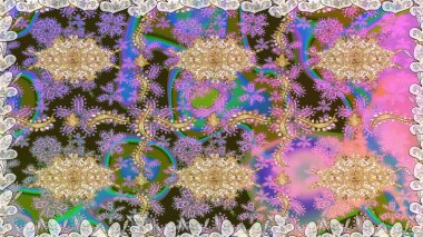 Kusursuz altın desen. Tarafsız renklerde, altın elementlerle kusursuz desen. Raster doğulu süsü.