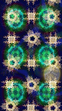 Raster illüstrasyonu. Soyut mandala ya da tuhaf kar tanesi çizgisi sanat tasarımı. Renkli arka planda izole tatlı kar taneleri.