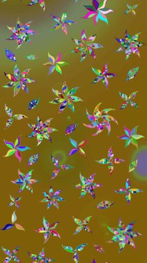 Raster illüstrasyonundaki çiçek desenli çizim. Suluboya tarzında kahverengi renkte çiçekler.