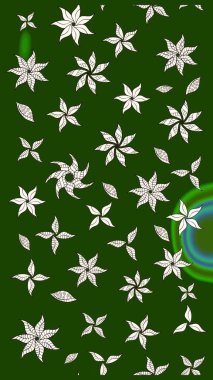 Yeşil ve nötr renklerde. Raster illüstrasyonu. 3D çiçekler, çizim.