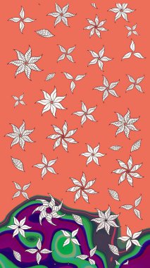 Raster illüstrasyonu. Çiçekler turuncu ve nötr renklerde. Tropikal çizim çiçek deseni.