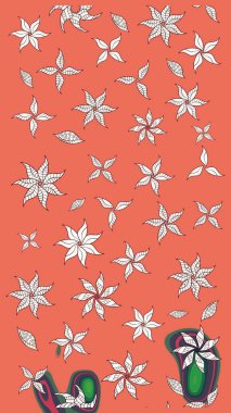 El çizimi çiçek çizimi deseni (fayans). Şirin çiçekler, şal desenli, turuncu ve nötr renklerde renkli çizimler. Tekstil için suluboya çizim deseni.