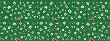 Raster illüstrasyonu. Çiçek süslemeli çizim deseni. Yeşil renkte çiçekler.