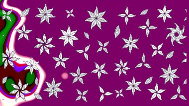 Raster illüstrasyonundaki çiçek desenli çizim. Renkli Bahar Teması eskiz kalıbı. Düz Çiçek Elementleri Tasarımı. Mor renkte çiçekler.