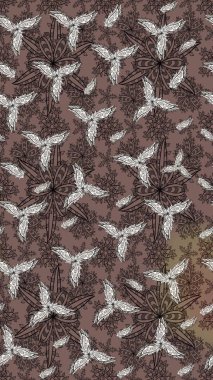 Çiçekli karalama şeklinde Raster çiçek deseni. Kahverengi renkte yaz çiçekleri. Raster illüstrasyonu.